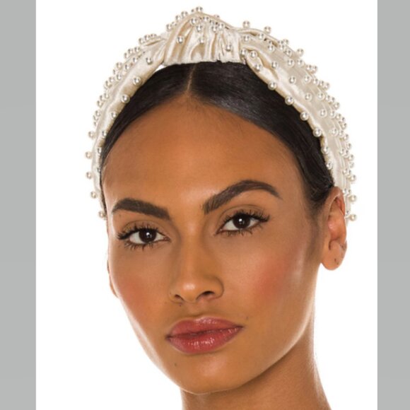Lele Sadoughi Faux Pearl Beaded Velvet Knotted Headband Ivory NWT - Picture 1 of 11